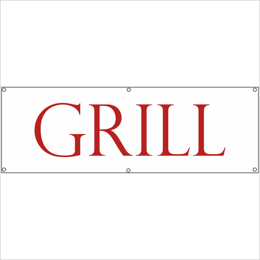 Werbeplane - Gerüstplane - p23 - Grill - Imbiss - NEU - Plane für Baustelle- Garten- Zaun oder Veranstaltung