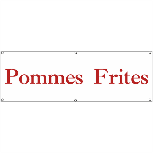 Werbeplane - Gerüstplane - p28 - Pommes - NEU - Plane für Baustelle- Garten- Zaun oder Veranstaltung