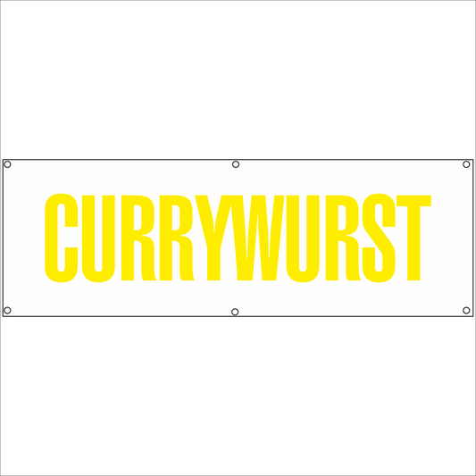 Werbeplane - Gerüstplane - p039 - Currywurst - NEU - Plane für Baustelle- Garten- Zaun oder Veranstaltung