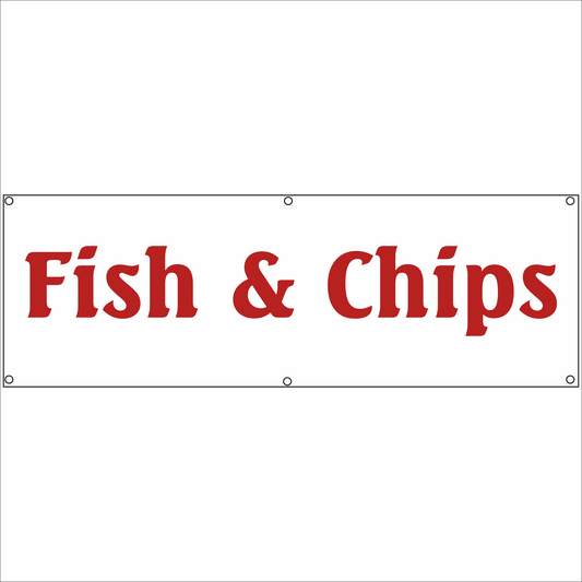 Werbeplane - Gerüstplane - p076 - Fish & Chips - NEU - Plane für Baustelle- Garten- Zaun oder Veranstaltung