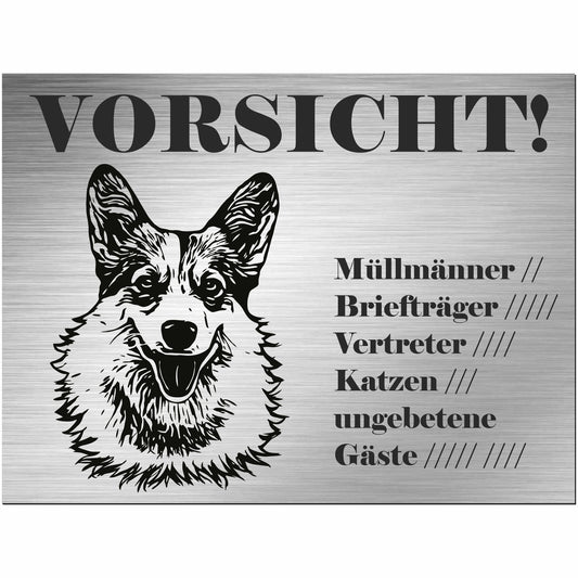 Pembroke Corgi - Schild bedruckt - Alu-Dibond Edelstahl Look