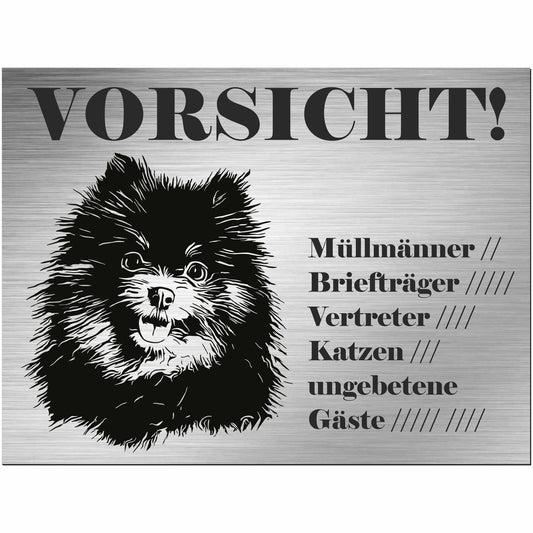 Pomeranian  - Schild bedruckt - Alu-Dibond Edelstahl Look