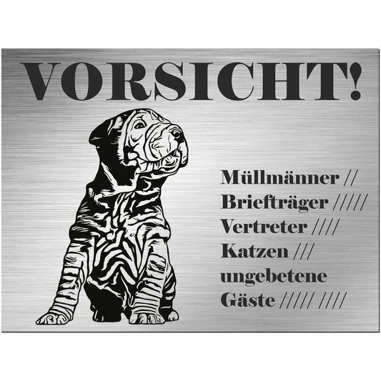 Shar Pei  - Schild bedruckt - Alu-Dibond Edelstahl Look