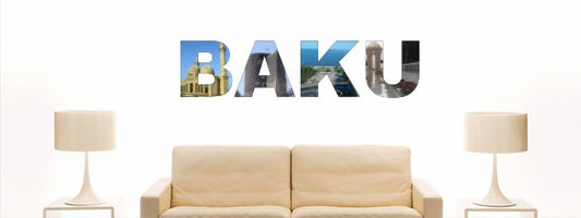 Wandtattoo w1010 Mehrfarbige Wandschrift mit Sehenswürdigkeiten und Stadtnamen - Aufkleber - Dekoration - Stadt Baku