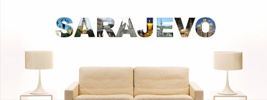 Wandtattoo w1024 Mehrfarbige Wandschrift mit Sehenswürdigkeiten und Stadtnamen - Aufkleber - Dekoration - Stadt Sarajevo